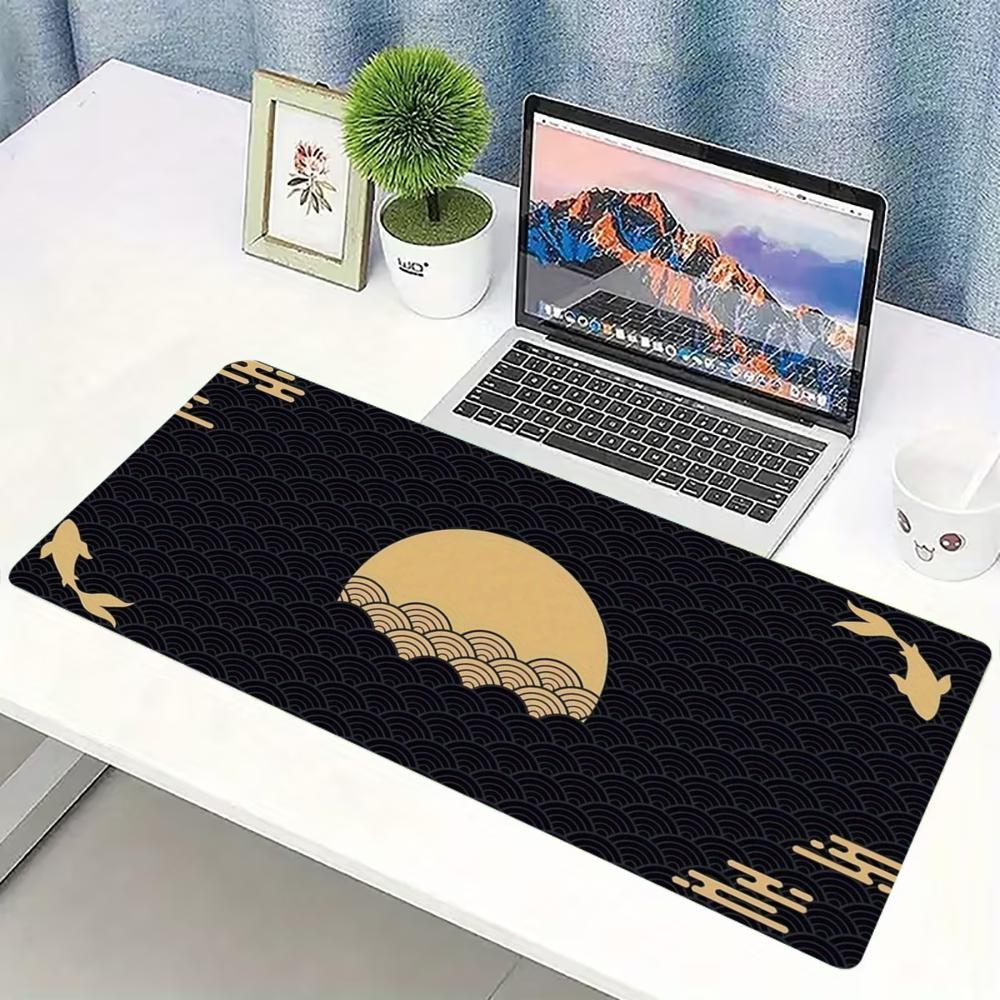Desk Setup Laptop And Pc - Japanisches Golden Wave Moon Koi Gaming-Mauspad,