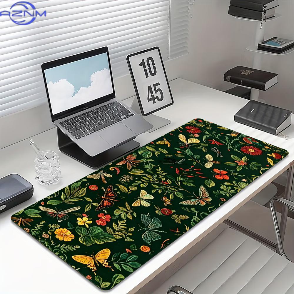 Desk Setup Vintage - Vintage Blumen-Schmetterling-Mauspad, rutschfeste Gummiunterlage, große Gaming-Schreibtischunterlage