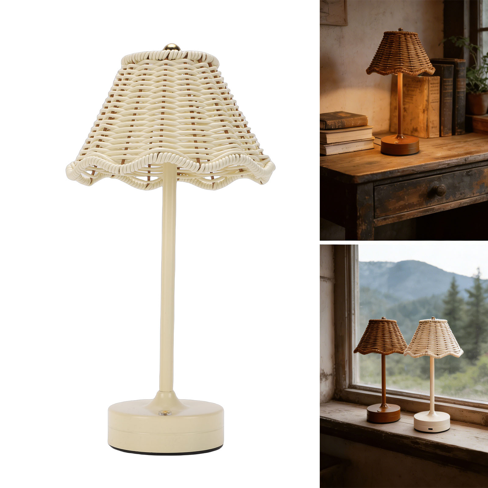 Desk Setup Vintage - LED Vintage Rattan Tischlampe 3 Farben