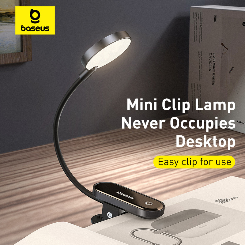 Desk Setup Maker - Baseus Tragbare Schreibtischlampe, LED-Mini-Clip, wiederaufladbare USB-Tischlampe,